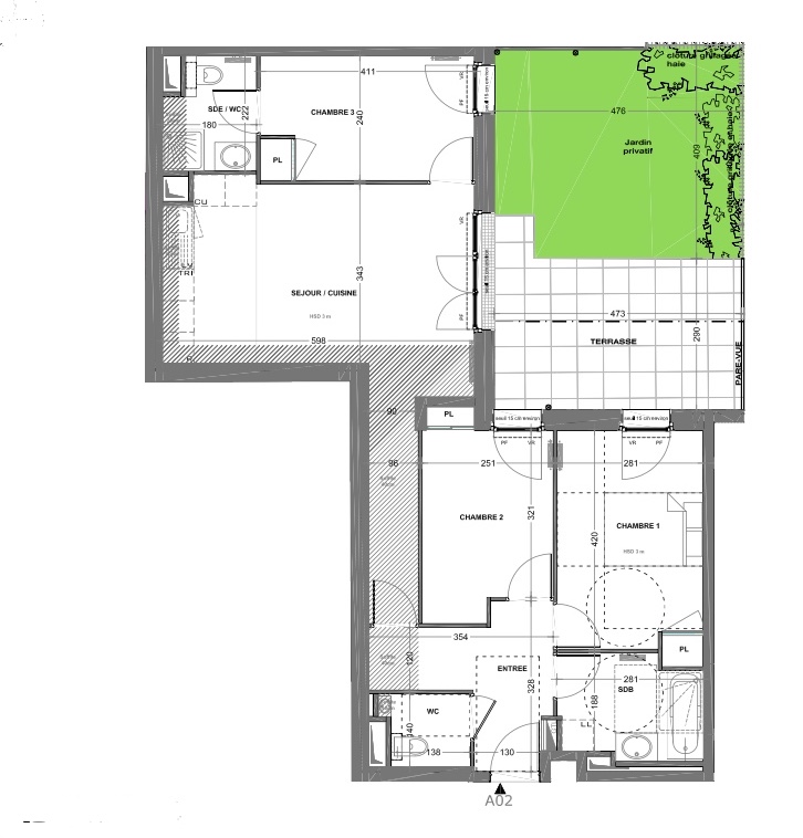 T4 - 74,94 m² - RdJ - Terrasse - Jardin - Parking