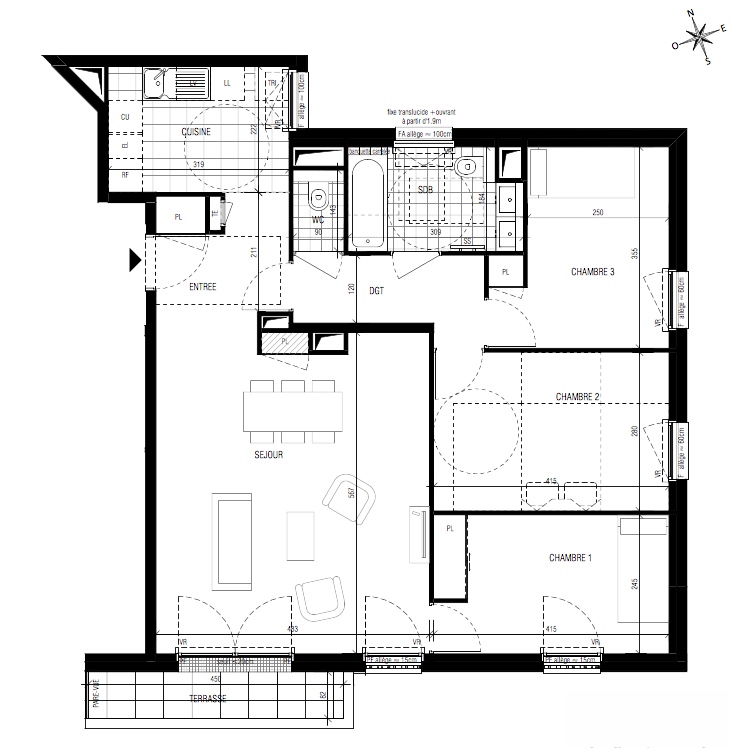 T4 - 82,40 m² - 5ème étage - Balcon - Parking