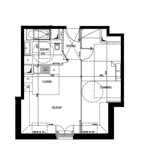 T2 - 41,16 m² - 5ème étage - Balcon - Parking 