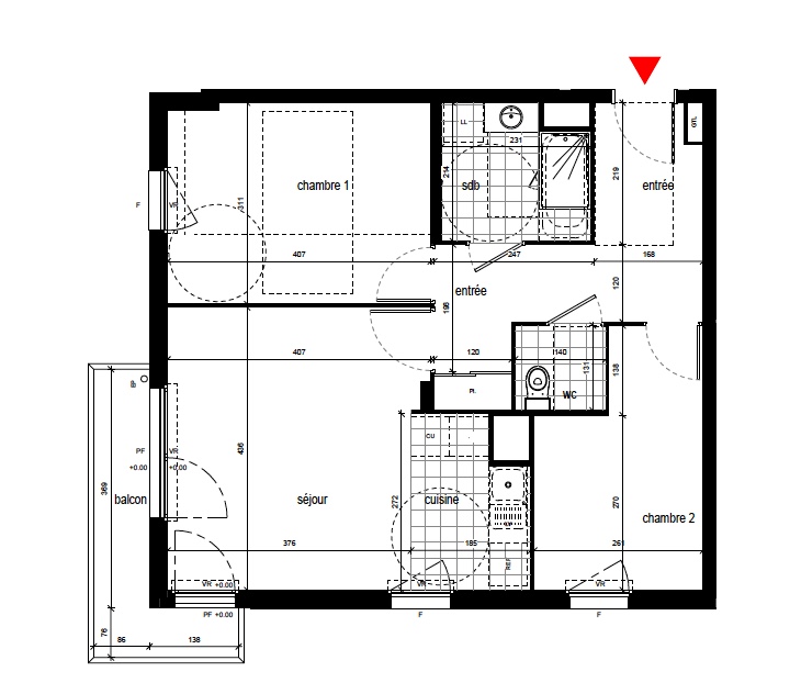 T3 - 59,47 m² - 3ème étage - Balcon - Parking