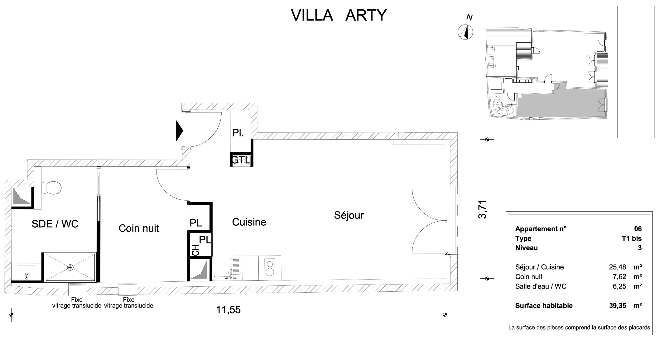 T1 bis - 39,35 m² - 3ème étage - Documentation - Nous contacter